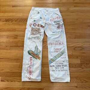 Polo Ralph Lauren White Grapic All Over Print Carpenter Pants 32/30